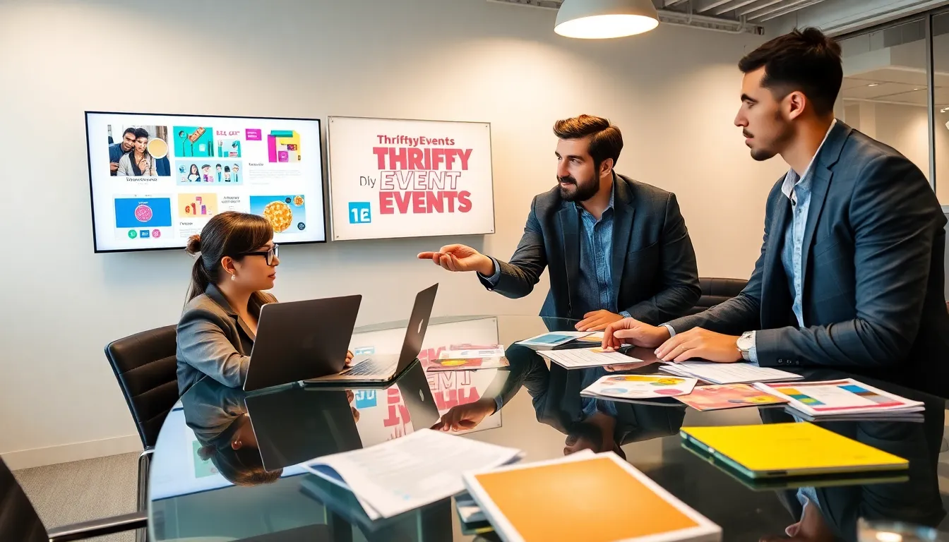diverse team collaborating on event planning in a modern office.