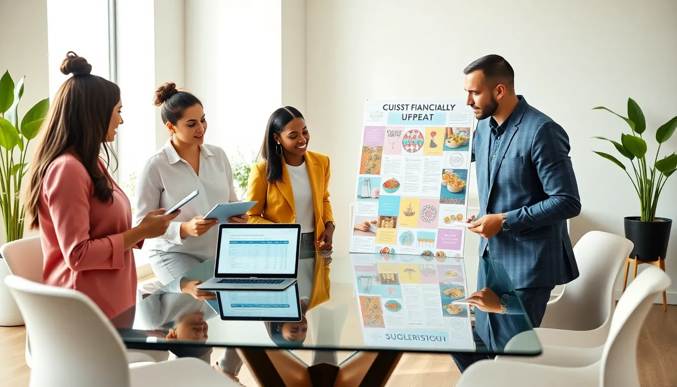 diverse professionals collaborating on budget-friendly event planning.