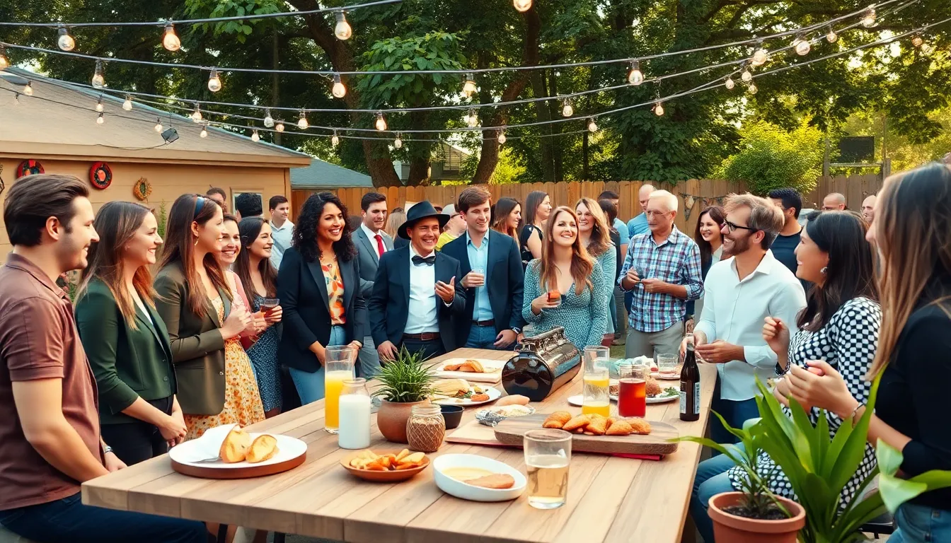 a lively backyard gathering illustrating thrifty event concepts.
